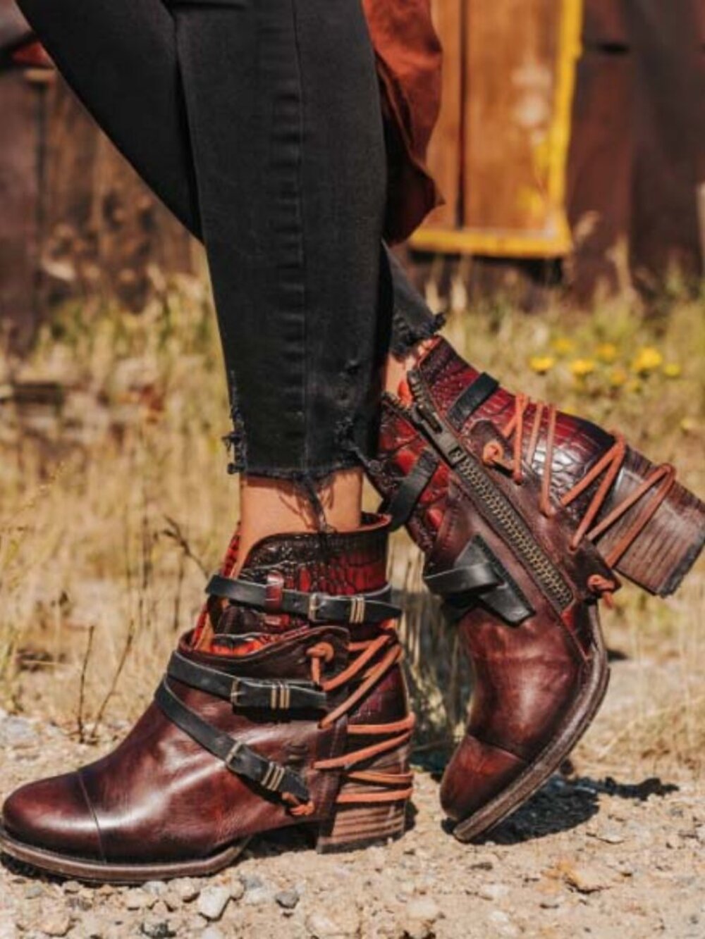 Freebird by Steven Crue Wine Multi Leather Boots Size 9
